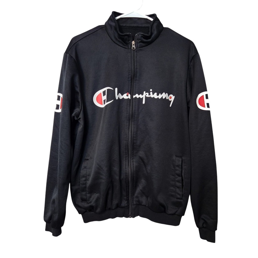 Champion Boys XL Full Zip‎ Pocket Big Logo Track Jacket Coat Black Athletic Fit